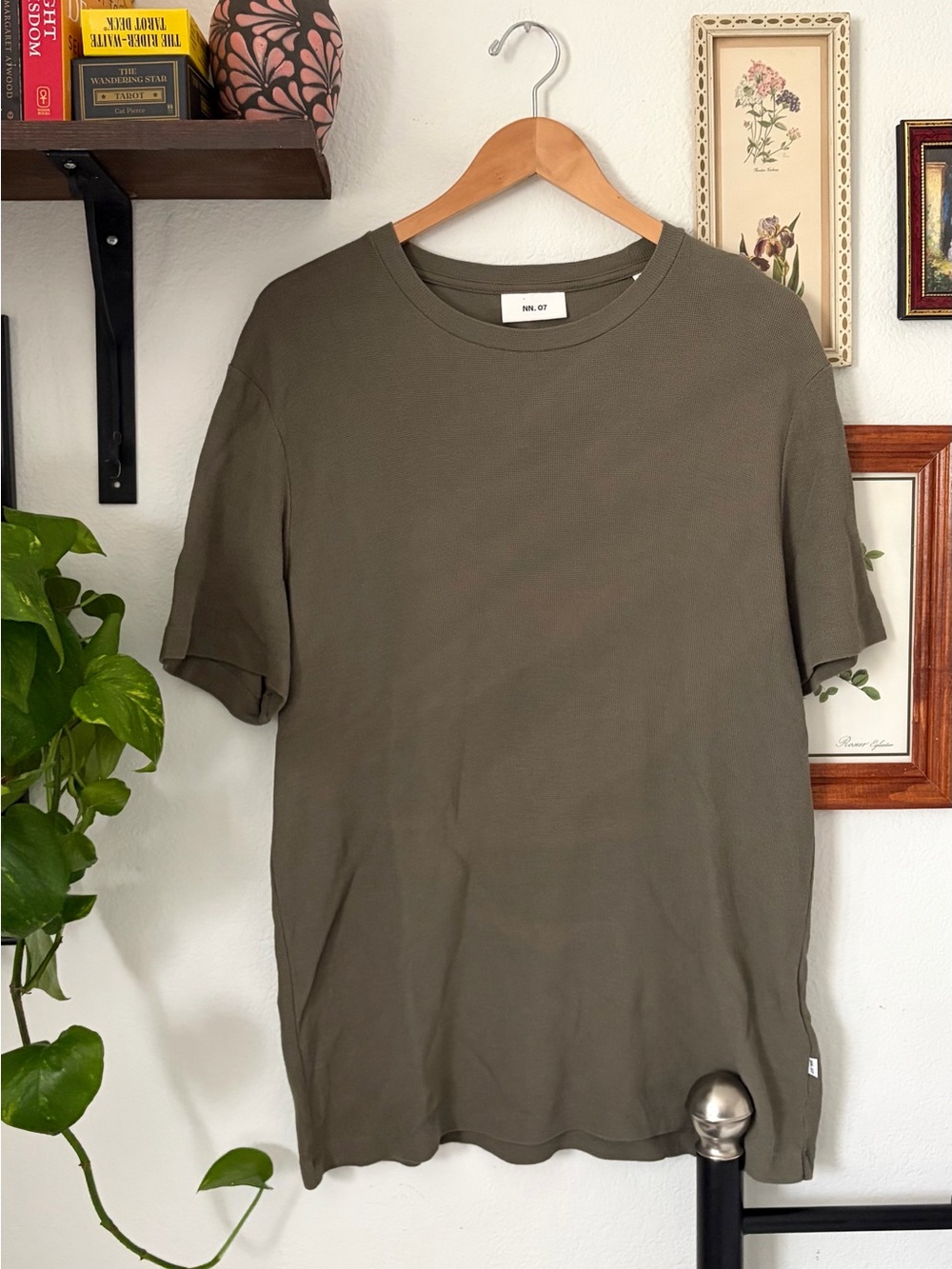 Waffle Knit Men's Olive Crew Neck T-Shirt NN.07 - Large - flaw read description